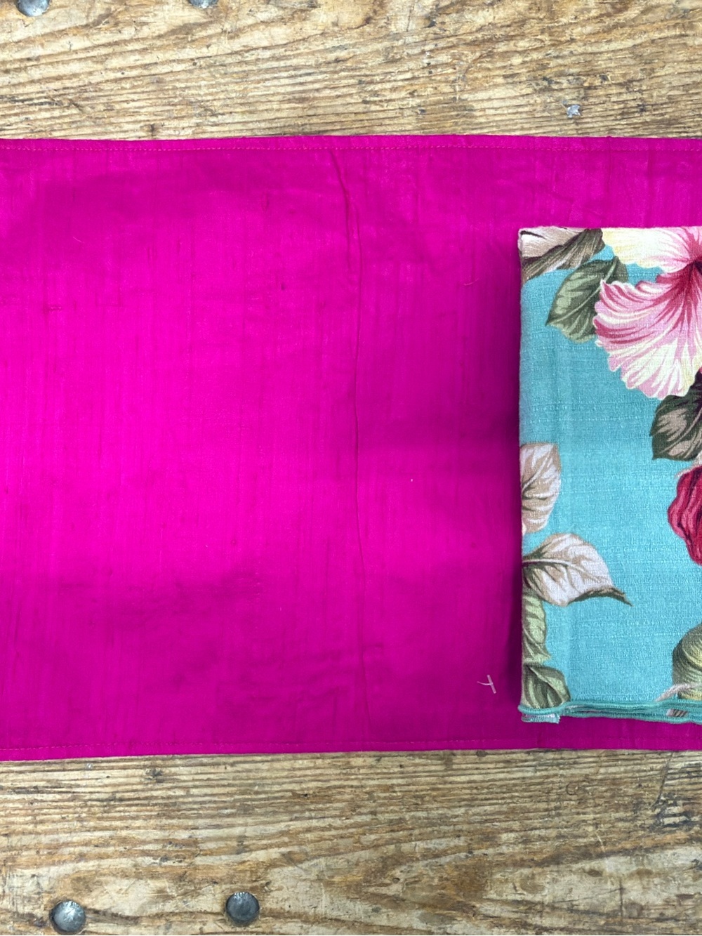 Tropical Floral Napkins - Turquoise with Pink Hibiscus